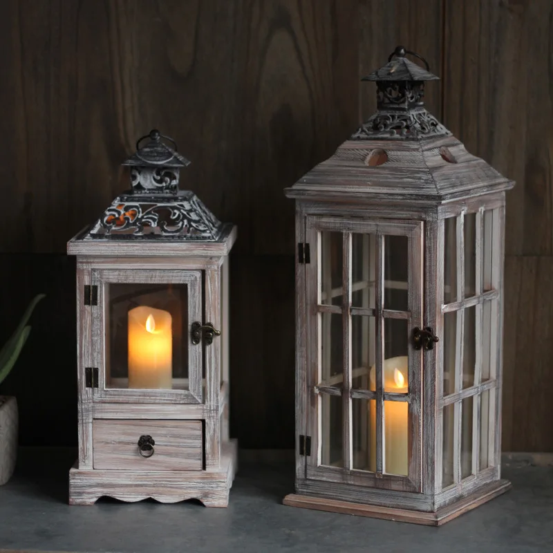 Collectible Vintage Lamps - Vintage Wooden Glass Wind Lamp, Iron