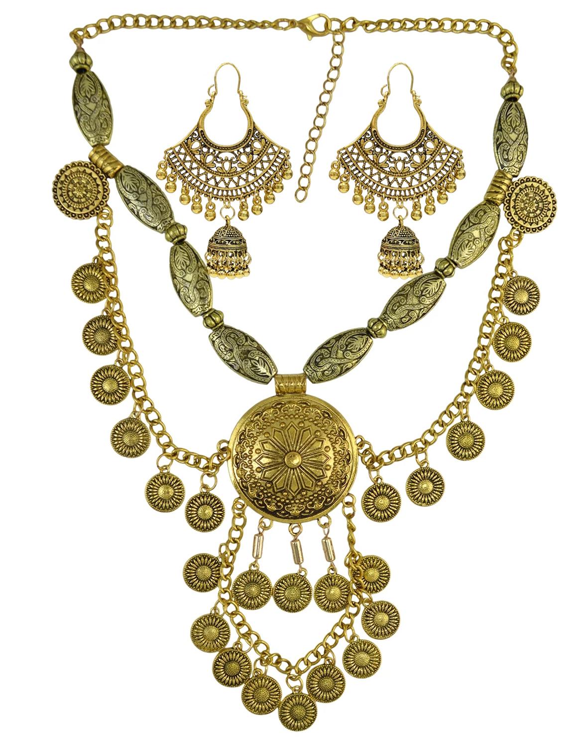 Boho Ethnic Big Choker Necklac - Vintage Collectible Coins 评论和价格