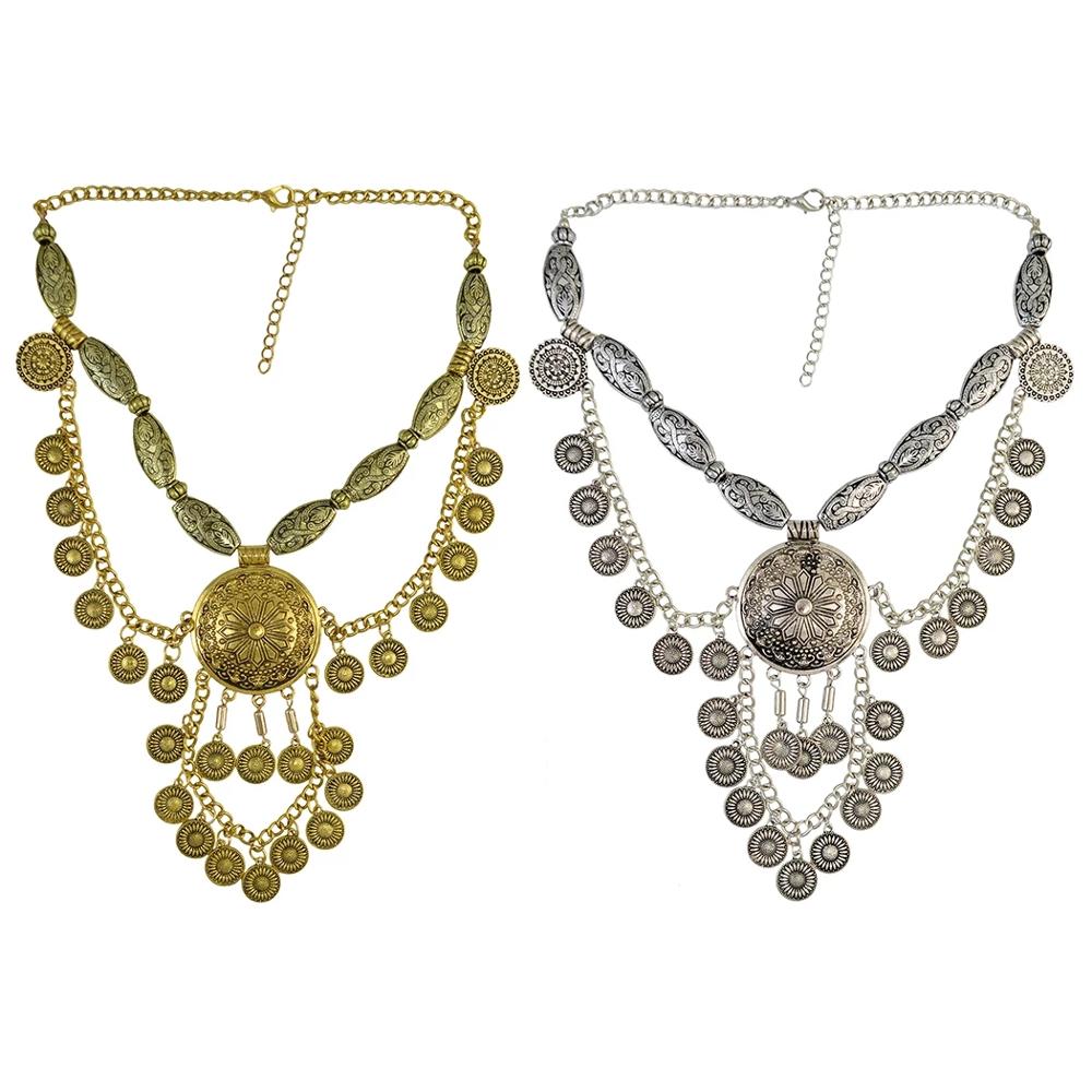 Boho Ethnic Big Choker Necklac - Vintage Collectible Coins 评论和价格