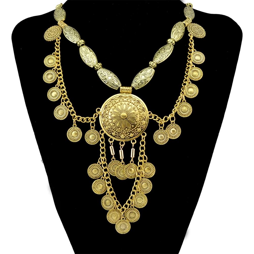 Boho Ethnic Big Choker Necklac - Vintage Collectible Coins 评论和价格