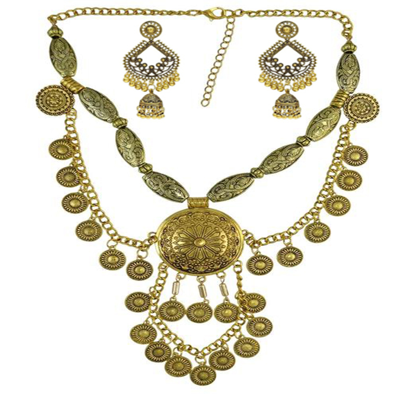 Boho Ethnic Big Choker Necklac - Vintage Collectible Coins 评论和价格